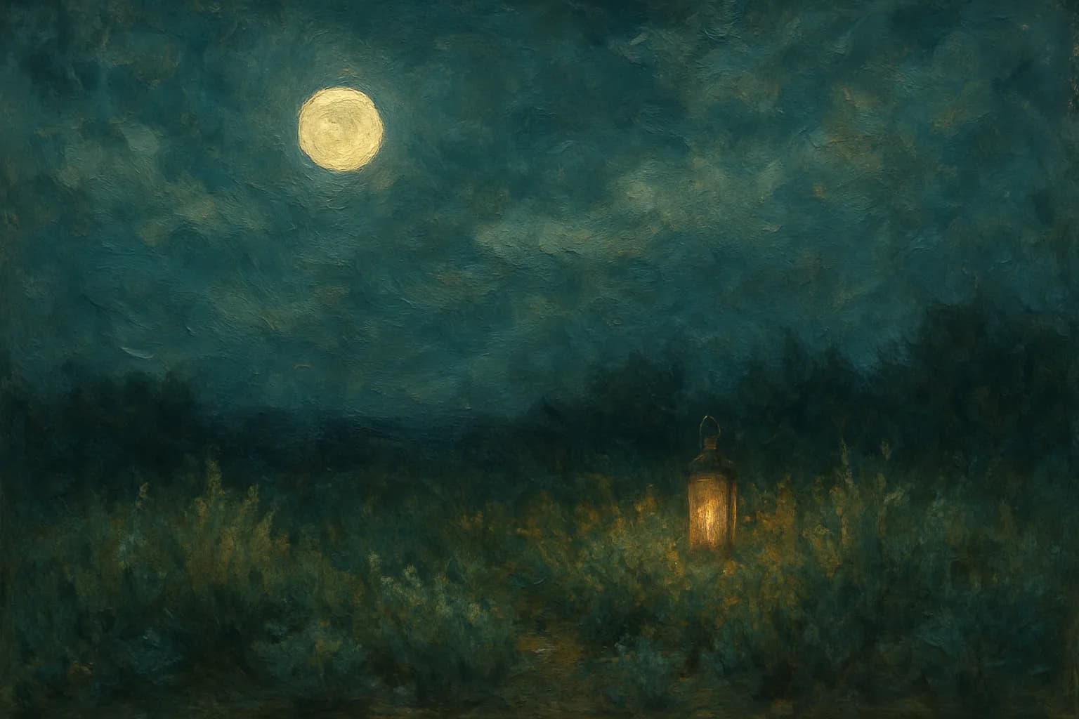 An herb garden under moonlight, silvery plants swaying gently in the night air.
